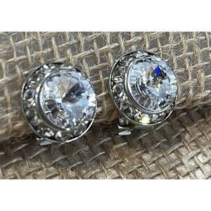 Vtg Faux Crystal Rhinestone Clip On Earrings Costume Jewelry Bling Holiday Party